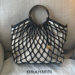Brahmin Navy and Cream Tote Bag